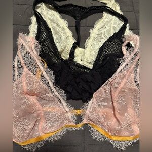 Free People/VS Lace Bralette Trio - Black, Cream, Pink